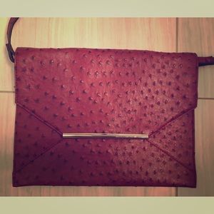 Emilie M Clutch Purse Maroon Faux Ostrich Leather